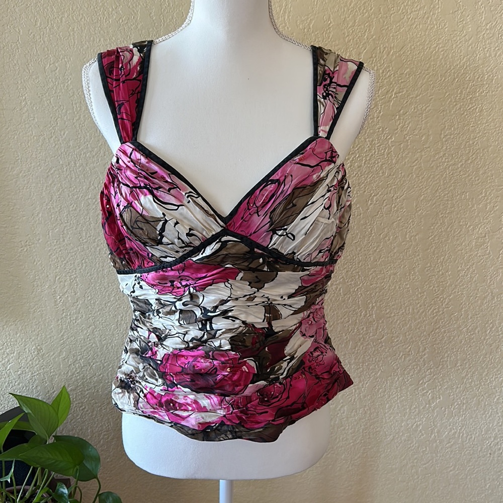 Y2K vintage silk floral bustier corset top